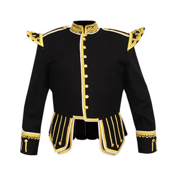 Black Wool Pipe Band Doublet With Gold Braid